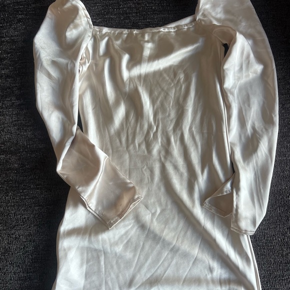 Elegant White Satin Star Power Champagne Mini Dress - Picture 8 of 8